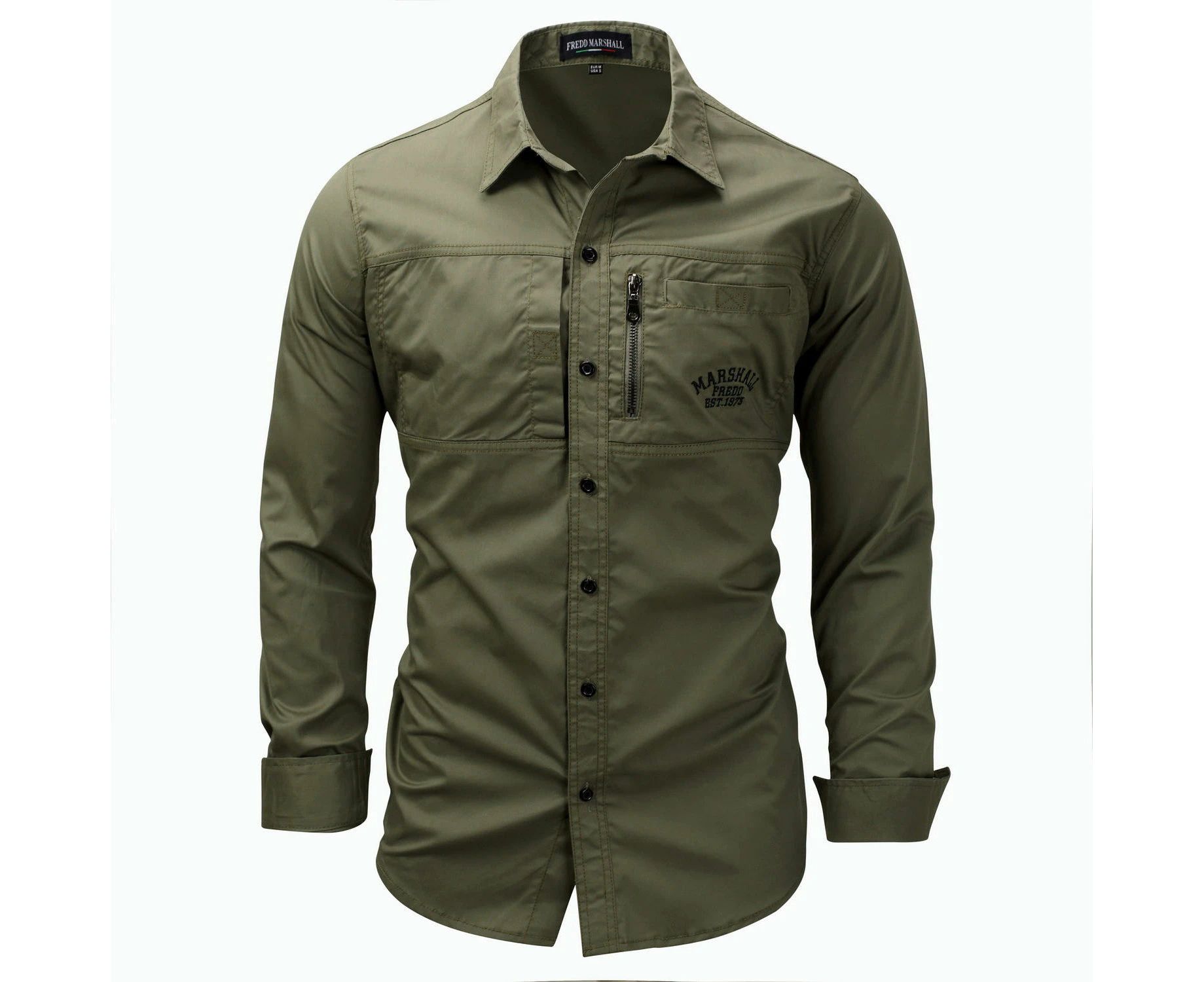 Men's Long Sleeve Hiking Shirts Breathable Quick Dry Shirts-Military Green