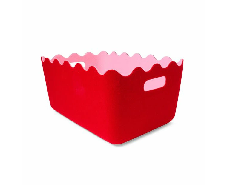 Two Tone Wave Felt Basket, Red - Anko