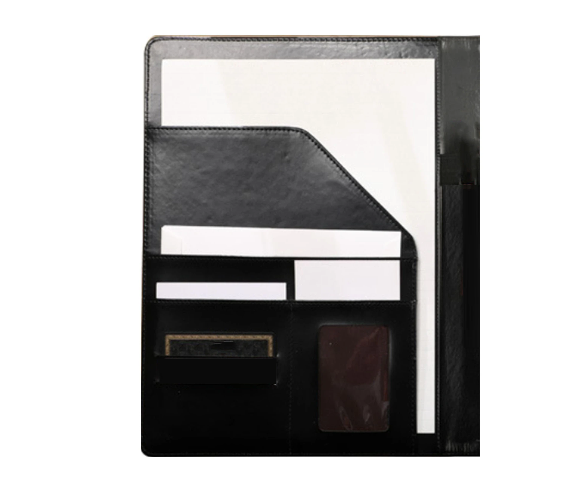 Business Folder Organizer PU Leather Card Holder for Documents File Office Supplies Black