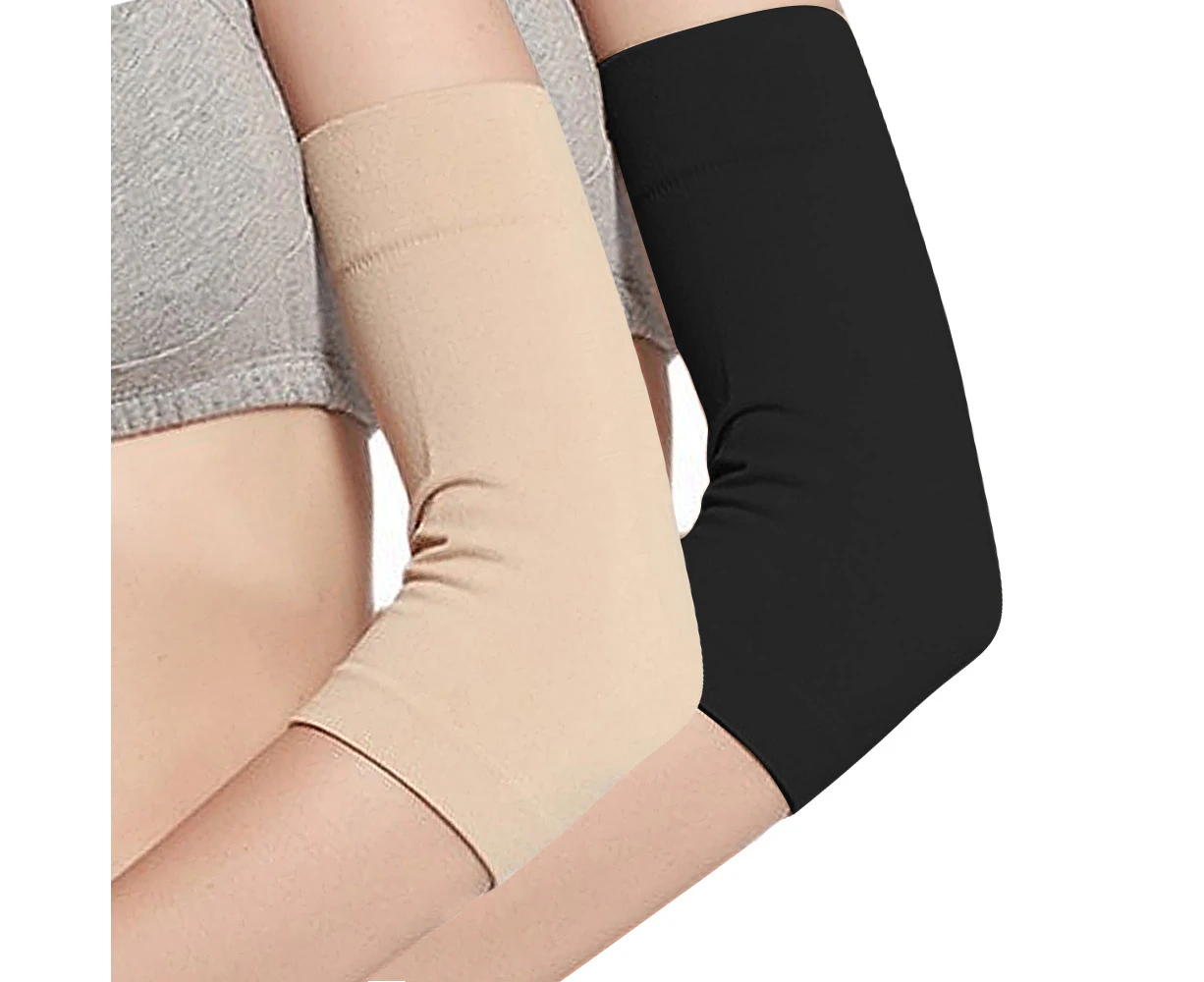 2Pcs Women'S Slim Arm Sleeves, Sports Arm Compression Sleeves For Weight Loss Upper Arm Shaping, Girls Upper Arm Shaping Sleeves (Black + Beige)