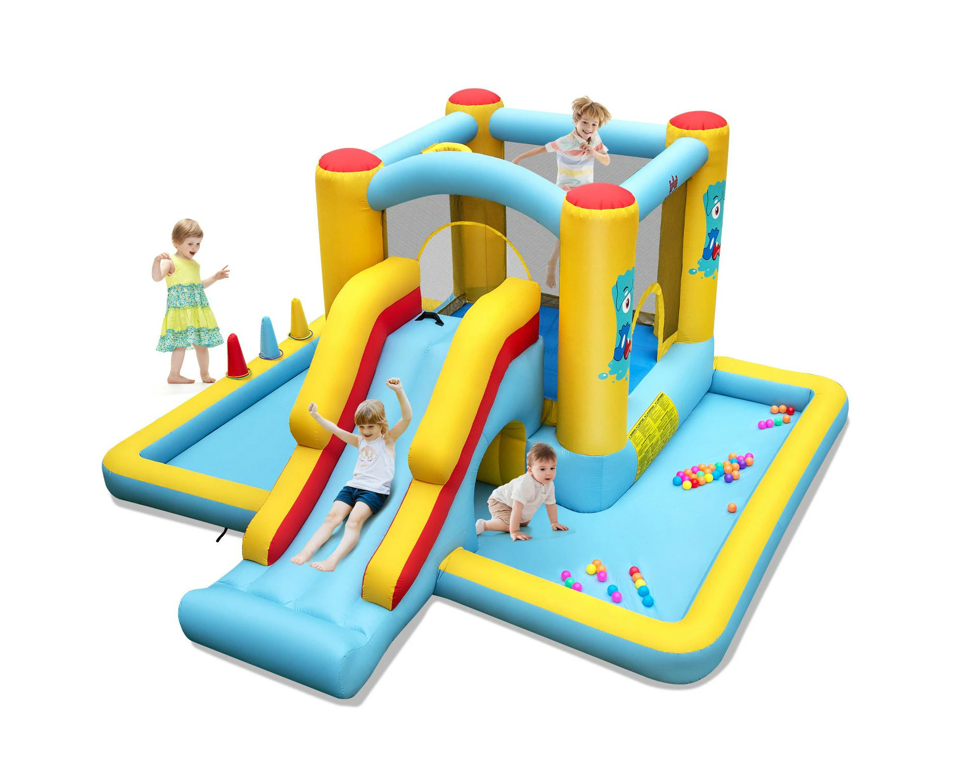 Kids Inflatable Bounce House 7-in-1 Giant Jumping Castle w/Slide Indoor Outdoor Play Center