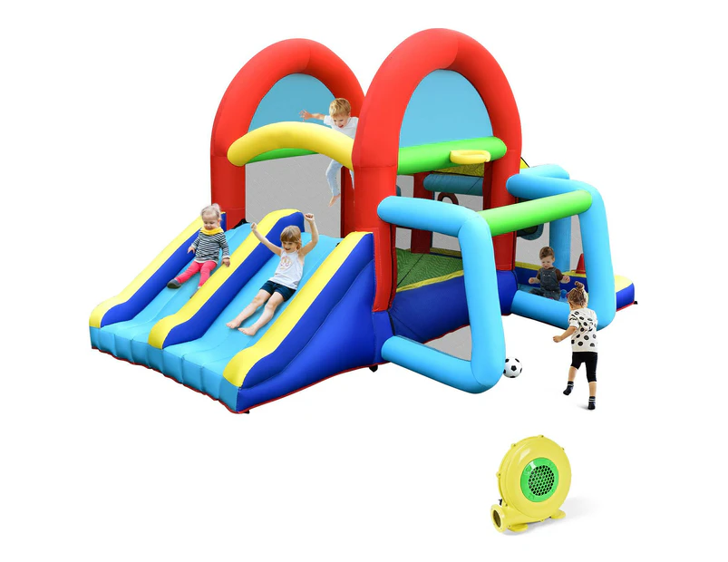 Inflatable Trampoline Jumping Castle Kids Play Bouncer w/2 Slides & Ball Pit Toddler Bounce House w/Blower