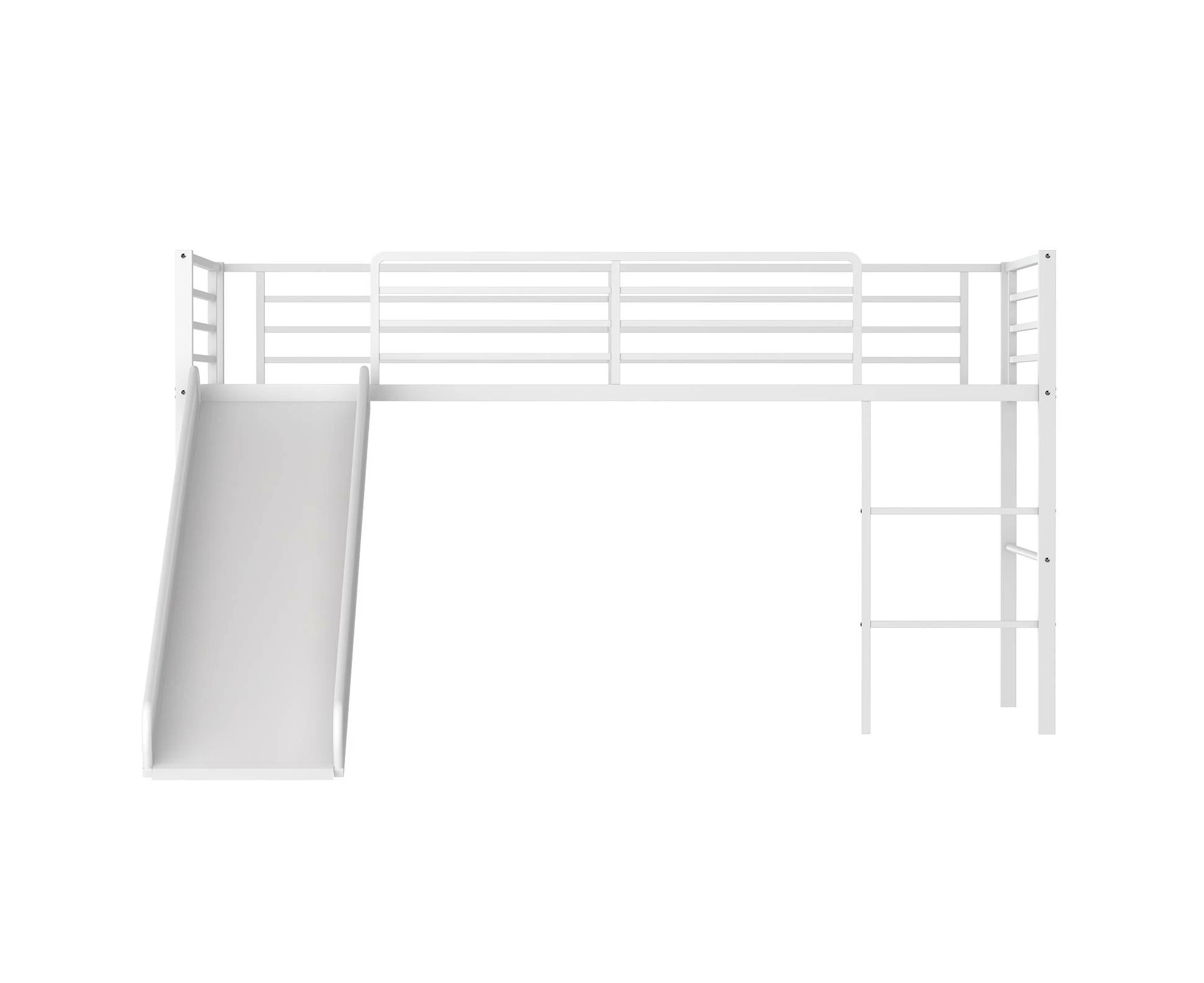 Kids Metal Bed Frame w/Slide & Ladder Heavy-duty Steel Slats Loft Bed Space-Saving Low Bunk Bed White