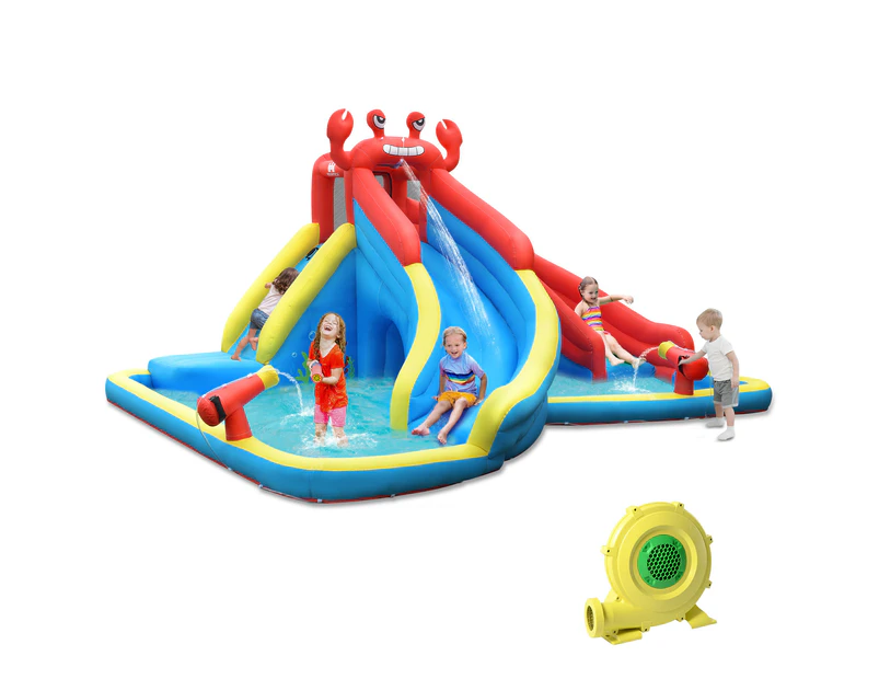 Inflatable Water Slide Park Crab-Themed Jumping Bounce House Kids Play Castle w/Water Cannon & Blower