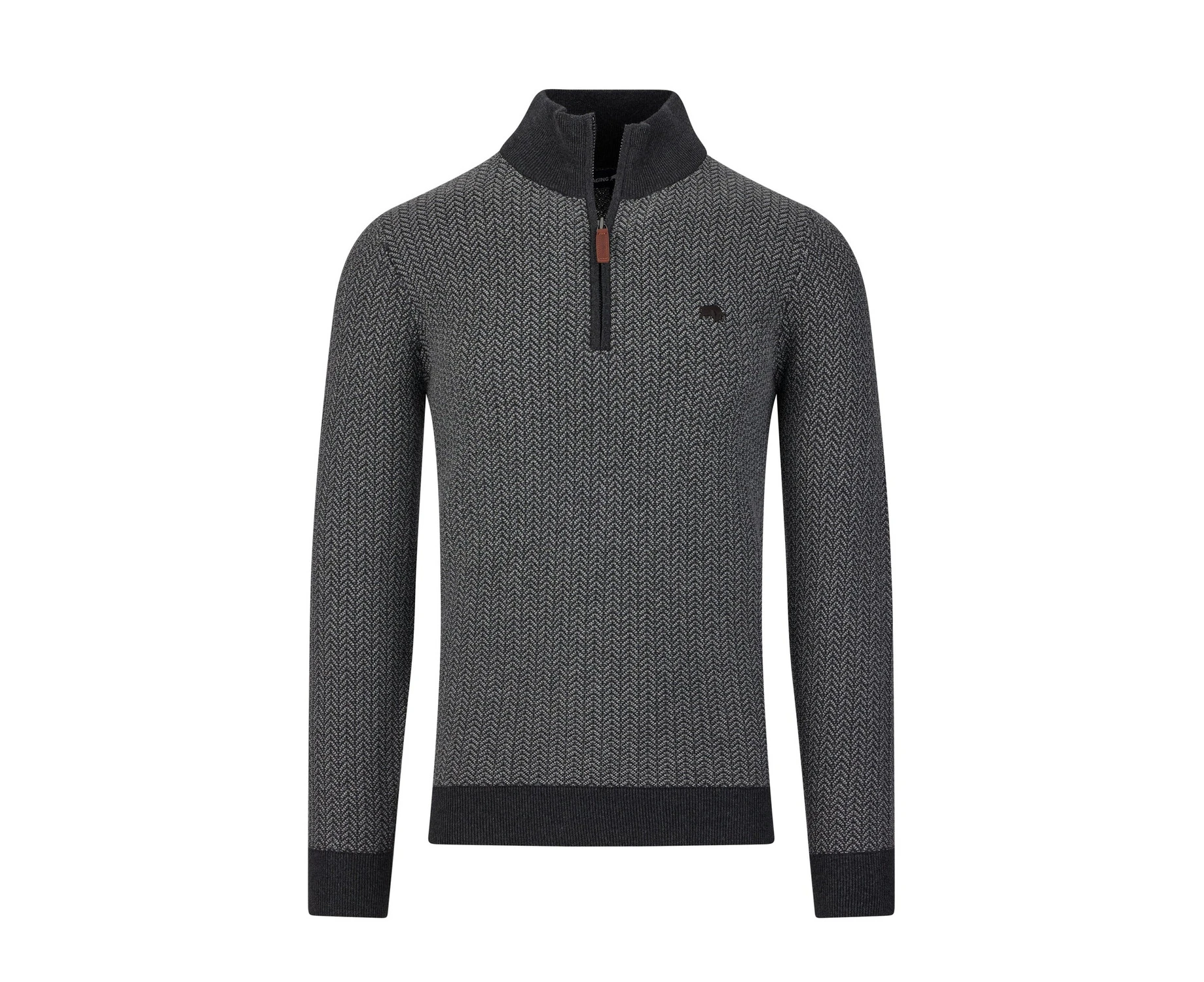 Raging Bull Mens Herringbone Textured Knit Quarter Zip Pullover (Grey Marl) - RB195