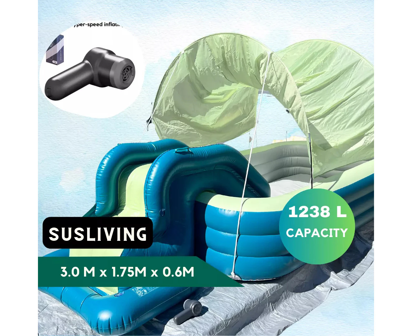 Susliving Morandi Blue Auto Inflatable Outdoor Swimming Pool Lux Package