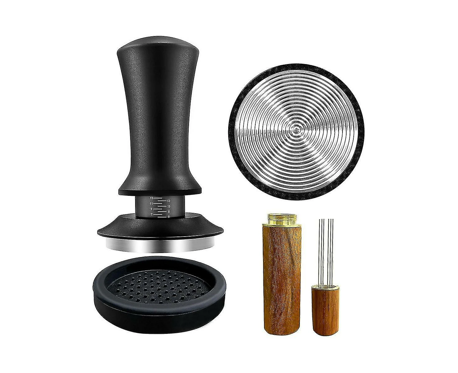 Coffee Espresso Tamper 51mm with WDT Tool Calibrated Spring Loaded, with Silicone Mat, for Espresso Coffee Machine