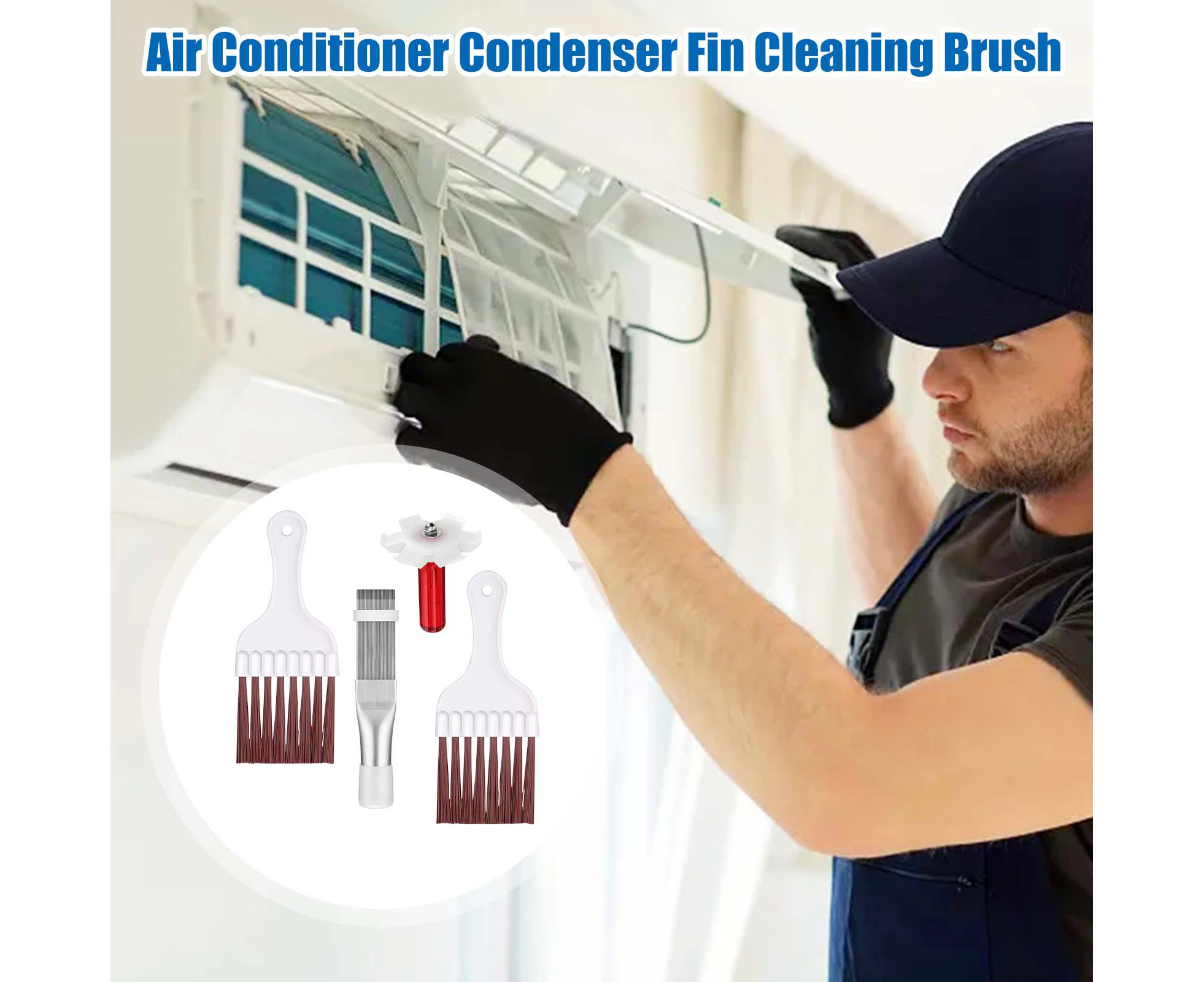 Air Conditioning Fin Comb | AC Condenser Fin Cleaning Brush | Multiple Air Refrigerator Fin Comb Type B: 2 brushes + 1 plastic fin comb + 1 metal fin comb