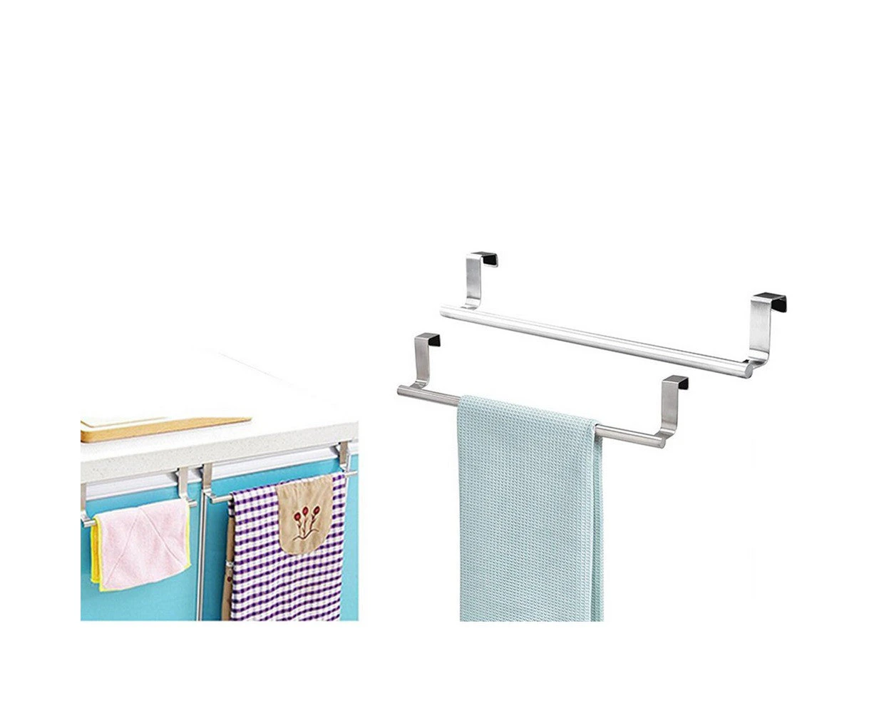 2Pcs Stainless Steel Over Door Kitchen Tea Towel Rail Drawer Holder Cloth