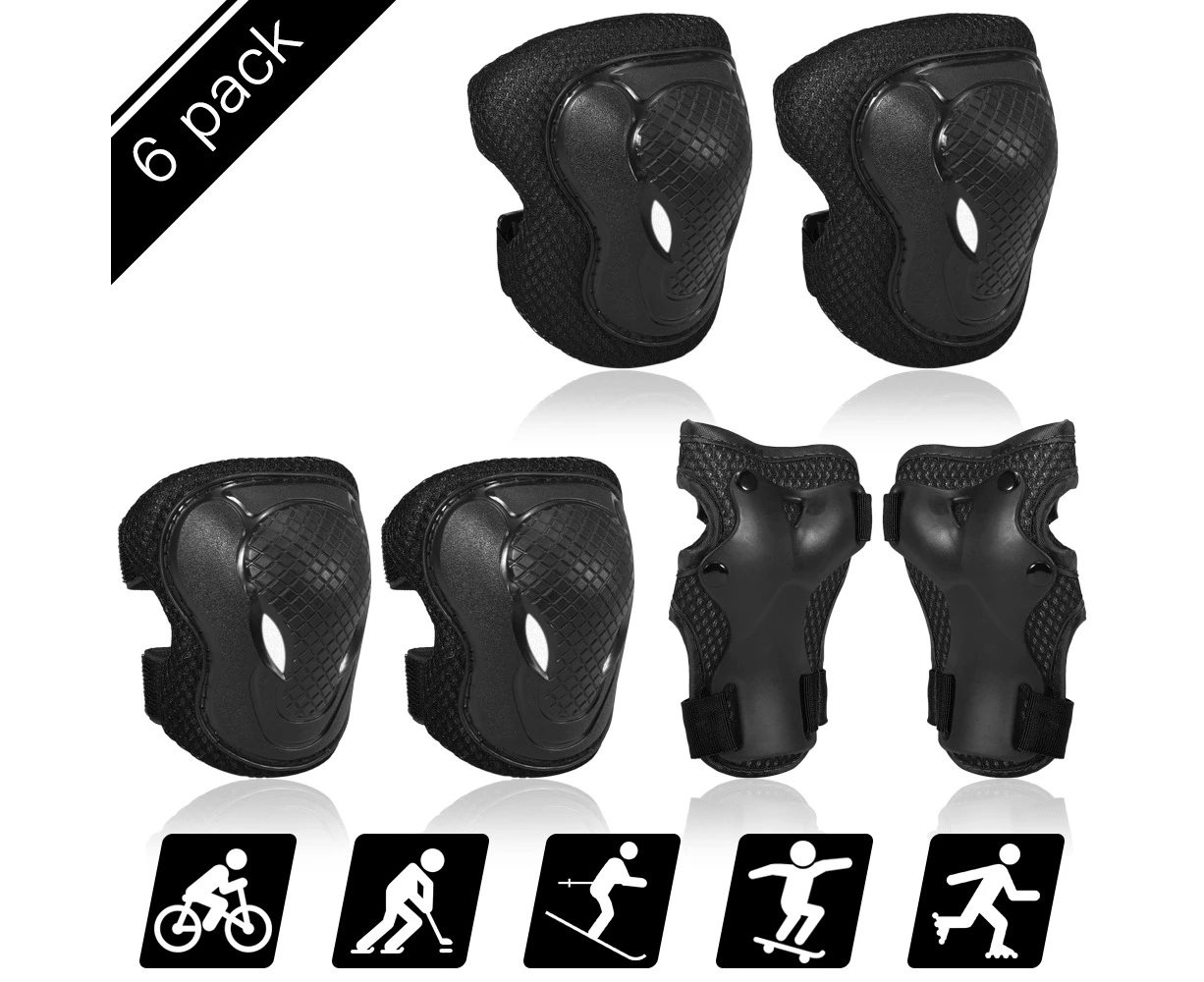 Kids Knee Pads Set 6 in 1 Protective Gear Kit Knee Elbow Pads with Wrist Guards Children Sports Safety Protection Pads for Cycling Roller Skating