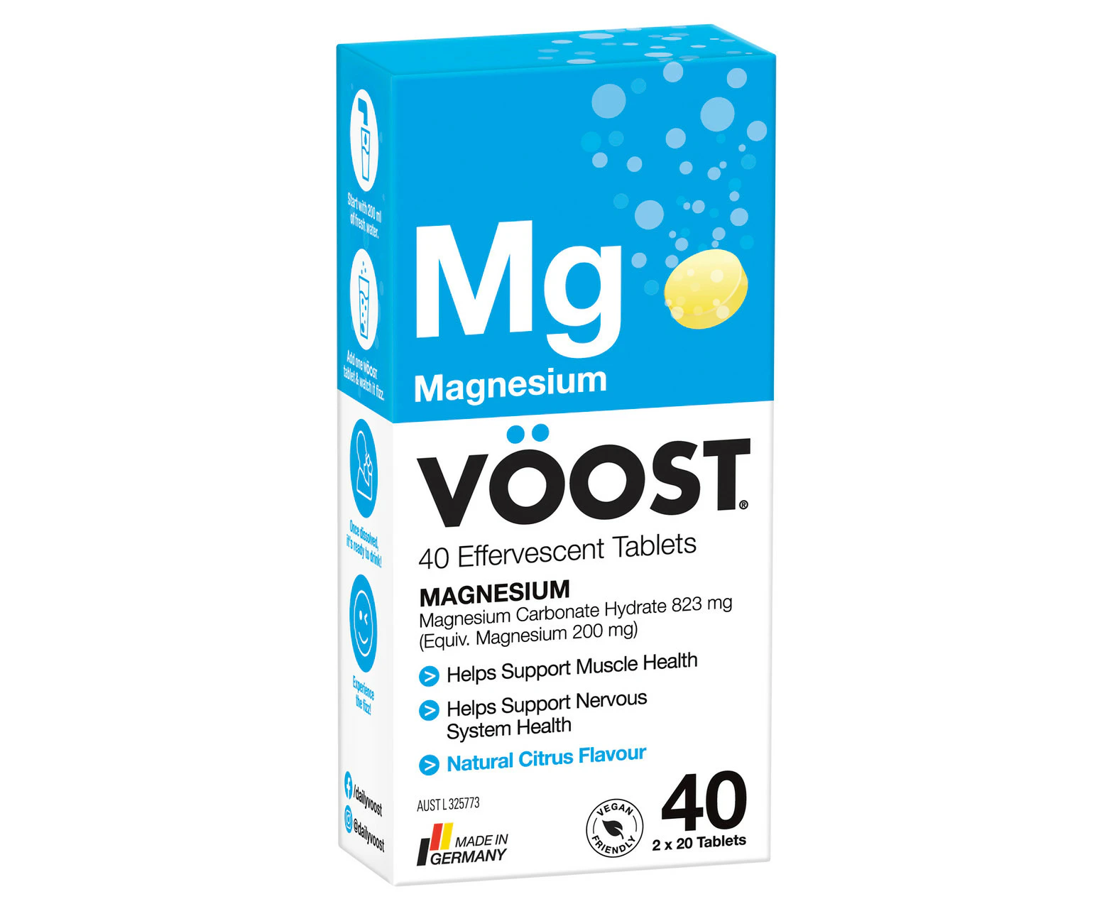 VOOST Magnesium Natural Citrus Effervescent Tablets 40 Pack