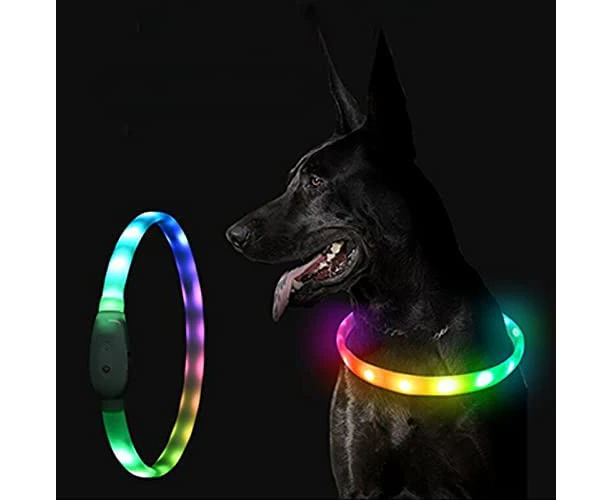 LED Dog Safety Collar，USB Rechargeable,One Collar Multiple Colors，Adjustable Length,Small and Dogs