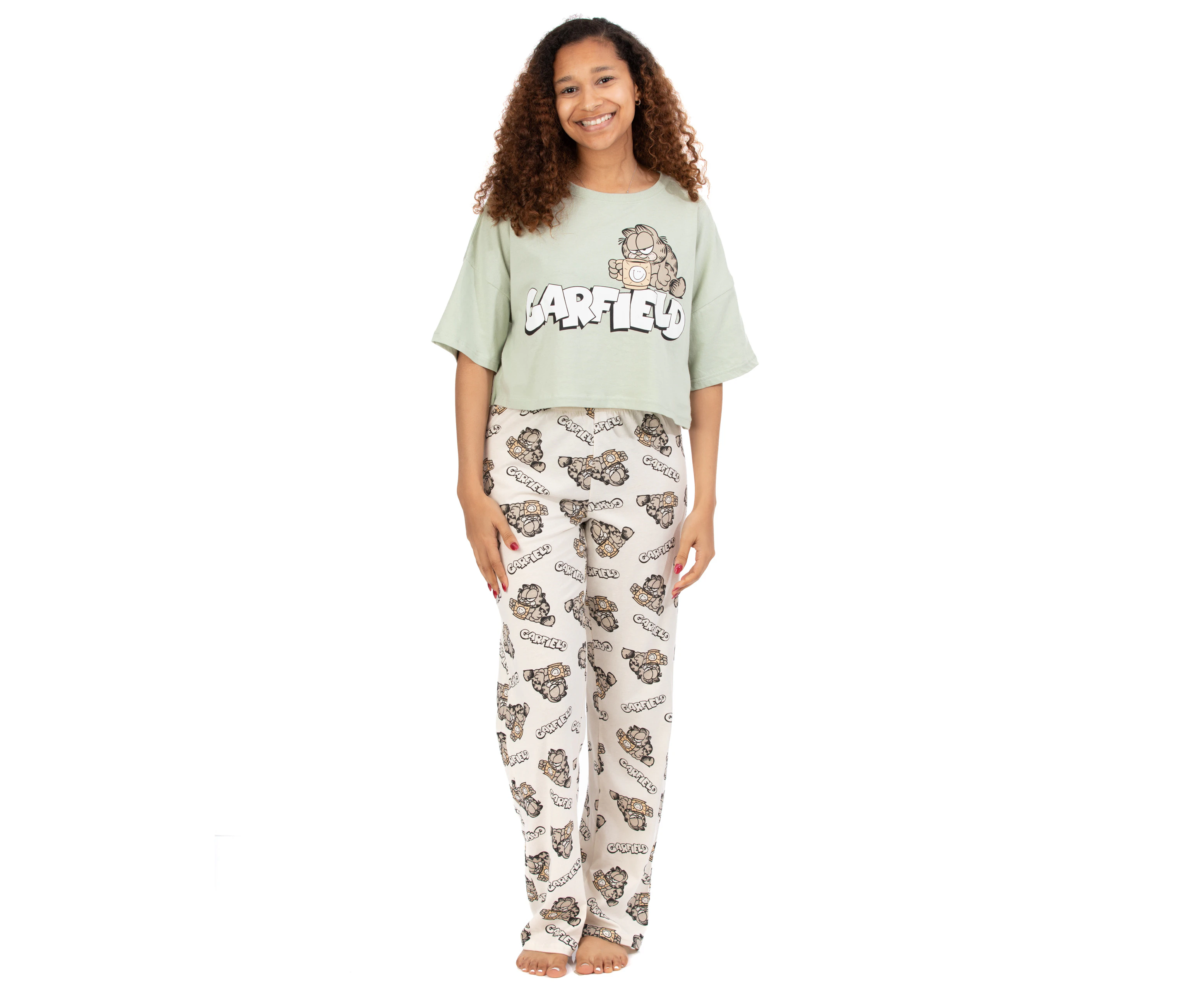 Garfield Womens Short Sleeve Long Leg Pyjama Set (Green)