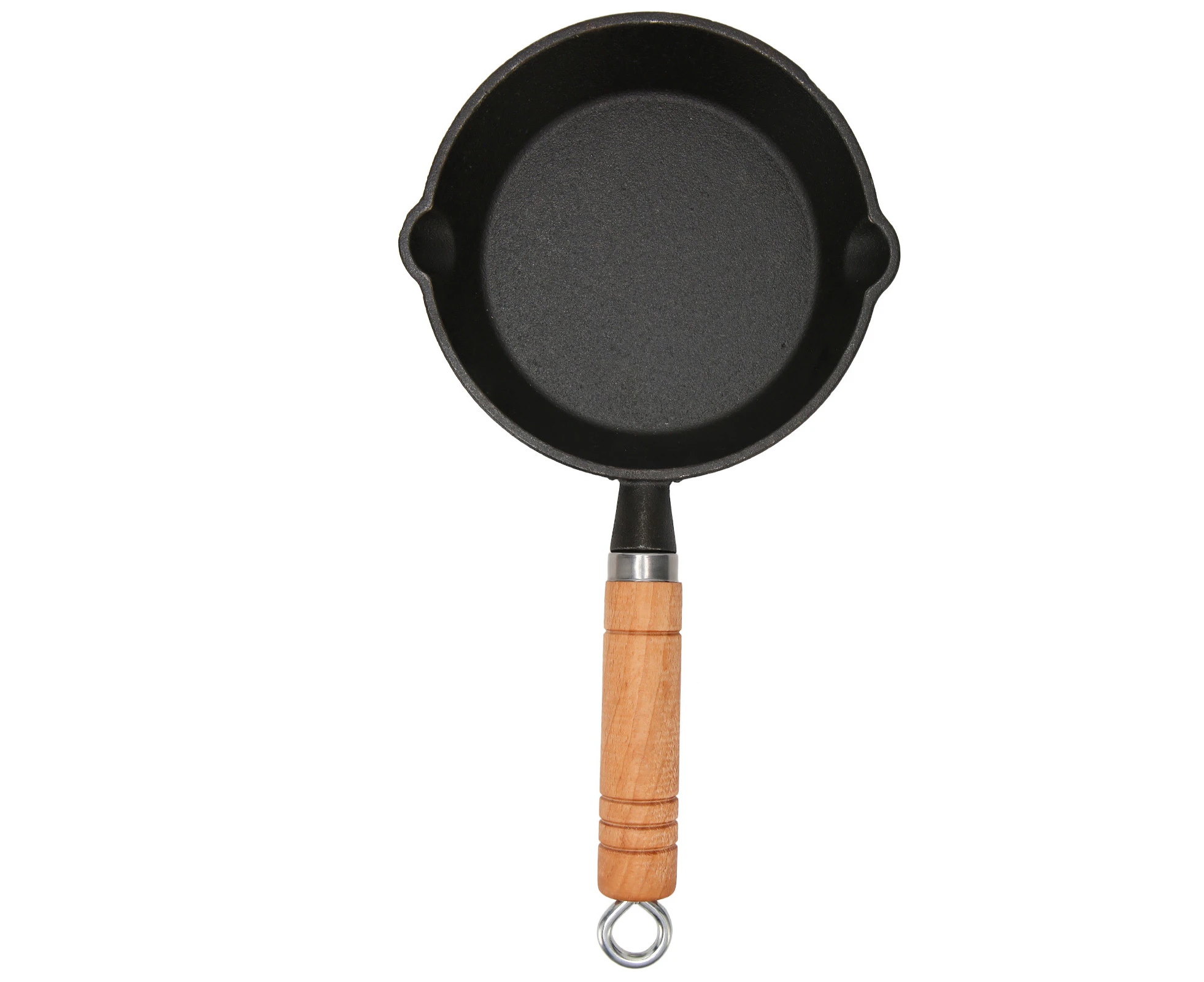 Frying Pan Cast Iron Skillet Drip Spouts Wooden Handle Stain Resistant Quick Heat Easy to Clean Cook Pan 16x3cm