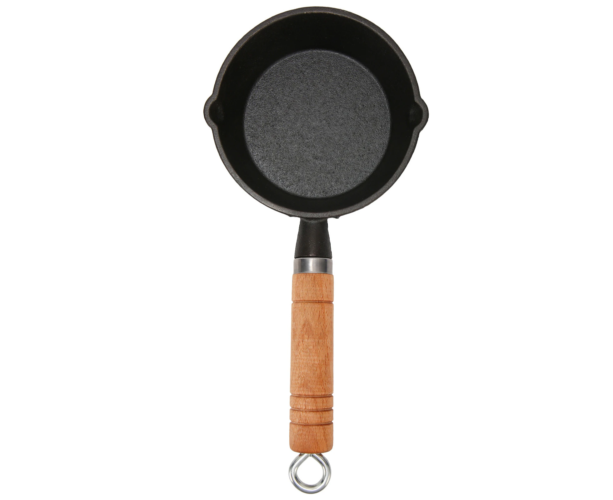 Frying Pan Cast Iron Skillet Drip Spouts Wooden Handle Stain Resistant Quick Heat Easy to Clean Cook Pan 13x4cm