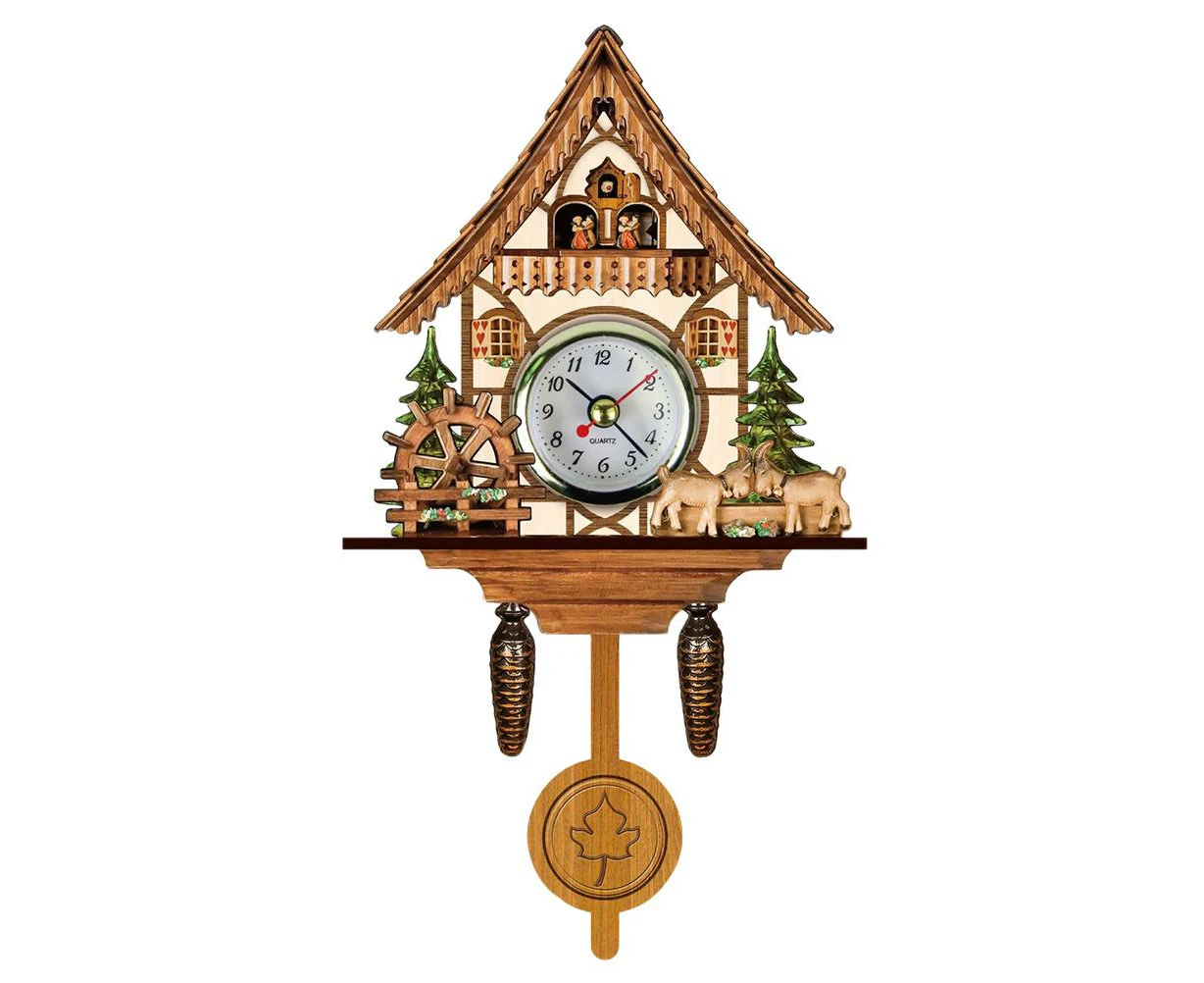 Cuckoo Clock Antique Wooden Cuckoo Birdhouse Wall Clock Home Decor Hanging Cuckoo Clock Auto Swing Bell Pendulum Home Decor