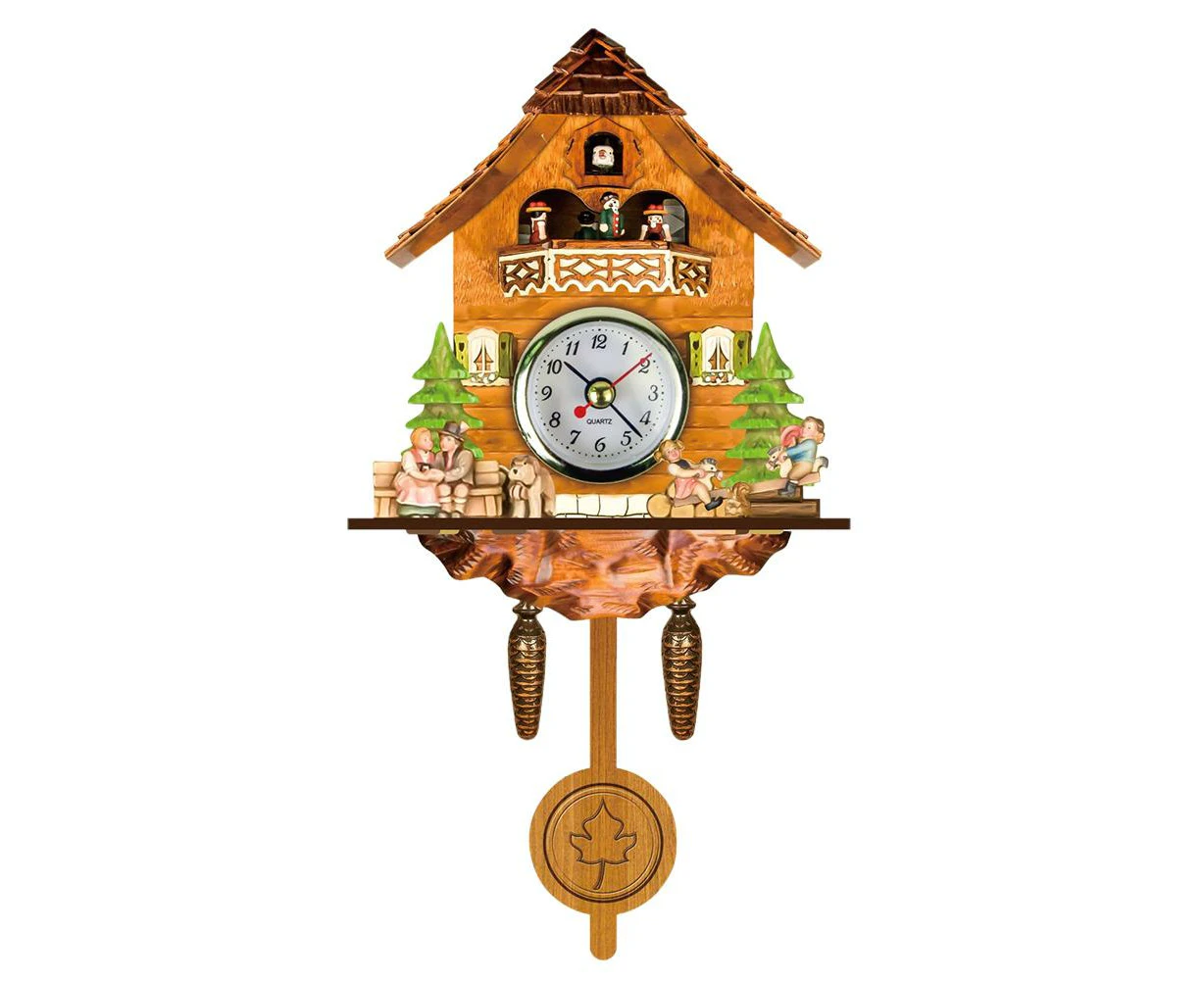 Cuckoo Clock Antique Wooden Cuckoo Birdhouse Wall Clock Home Decor Hanging Cuckoo Clock Auto Swing Bell Pendulum Home Decor