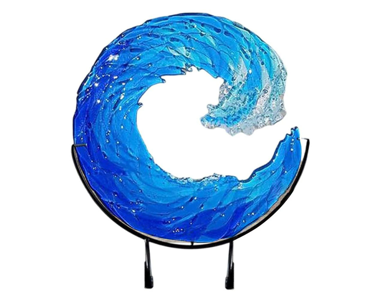 Ocean Wave Sculpture Blue Wave Ornaments Ocean Art for Desktop Decoration