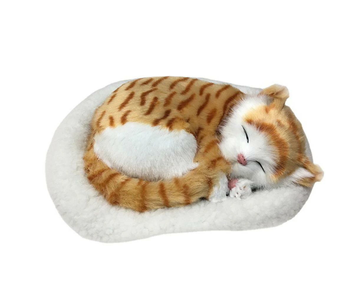 Realistic Sleeping Cat Toy Breathing Cat Stuffed Animal Doll with Mat  Plush Toys for Children Home Ornament