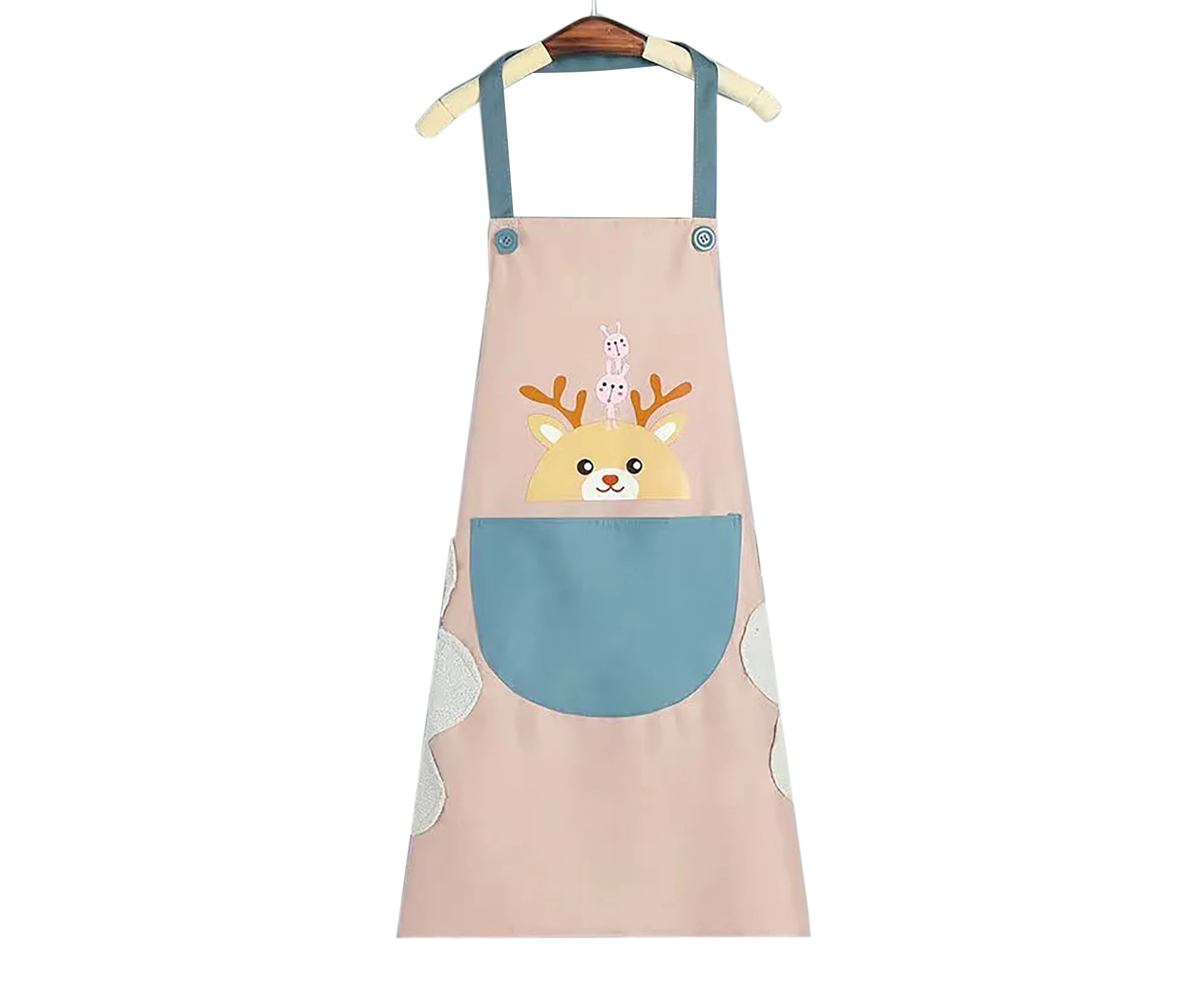 Cooking Apron with Hand Wipe Pocket Waterproof Oil Proof Fashion Adorable for HouseholdPink Apron Blue Pocket