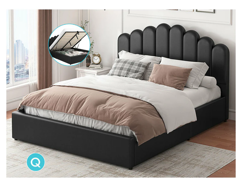 ALFORDSON Bed Frame Queen Size Gas Lift Storage Base Wooden Black