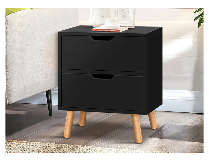 ALFORDSON Bedside Table Nightstand Side Table 2 Drawers Black