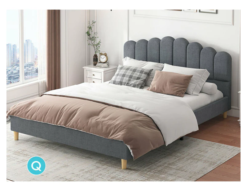 ALFORDSON Bed Frame Queen Size Upholstered Platform Base Grey