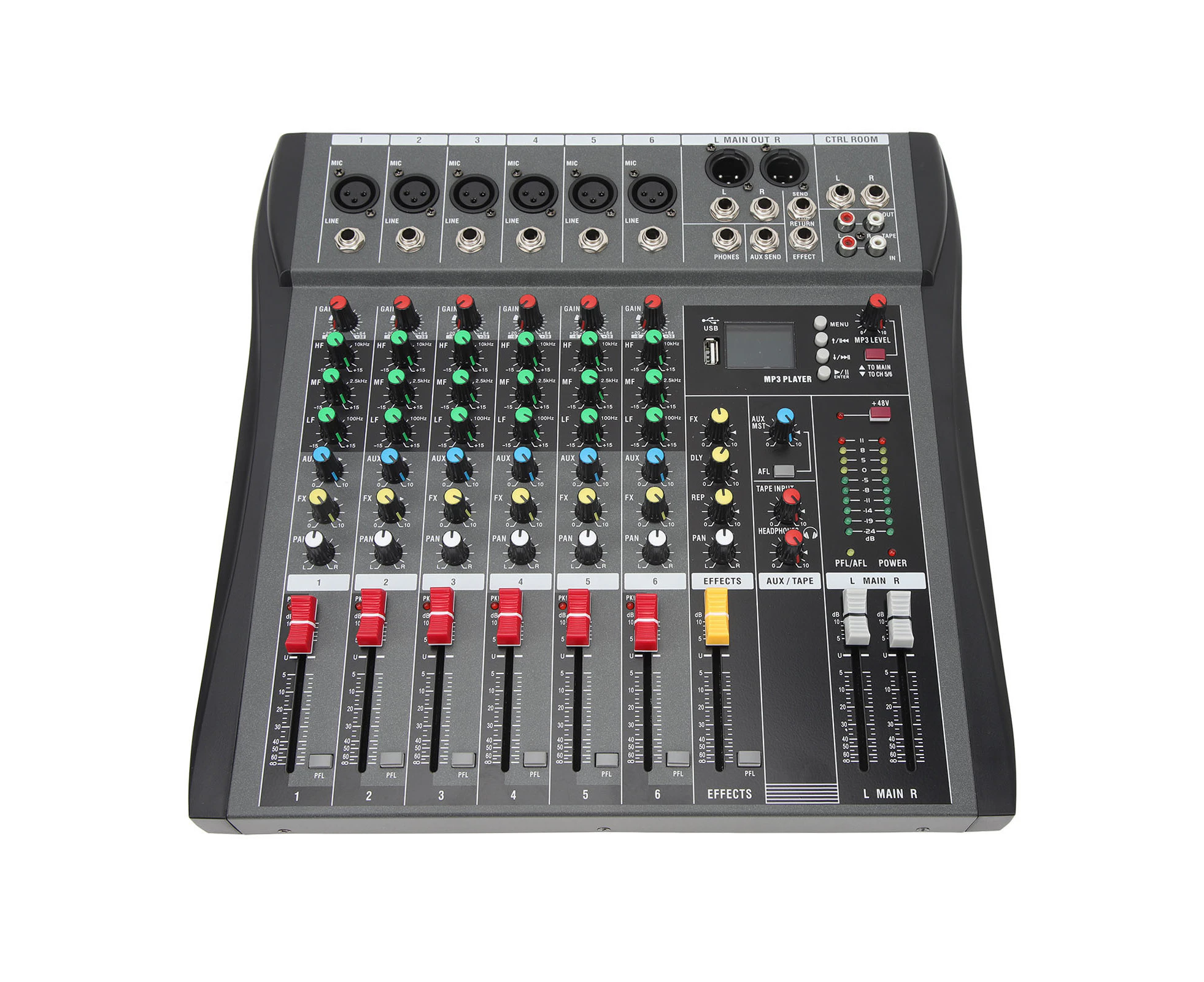 Audio Mixer 6 Channel Streaming Mixing Console Sound Board for DJ Studio AC100~240V with Bluetooth