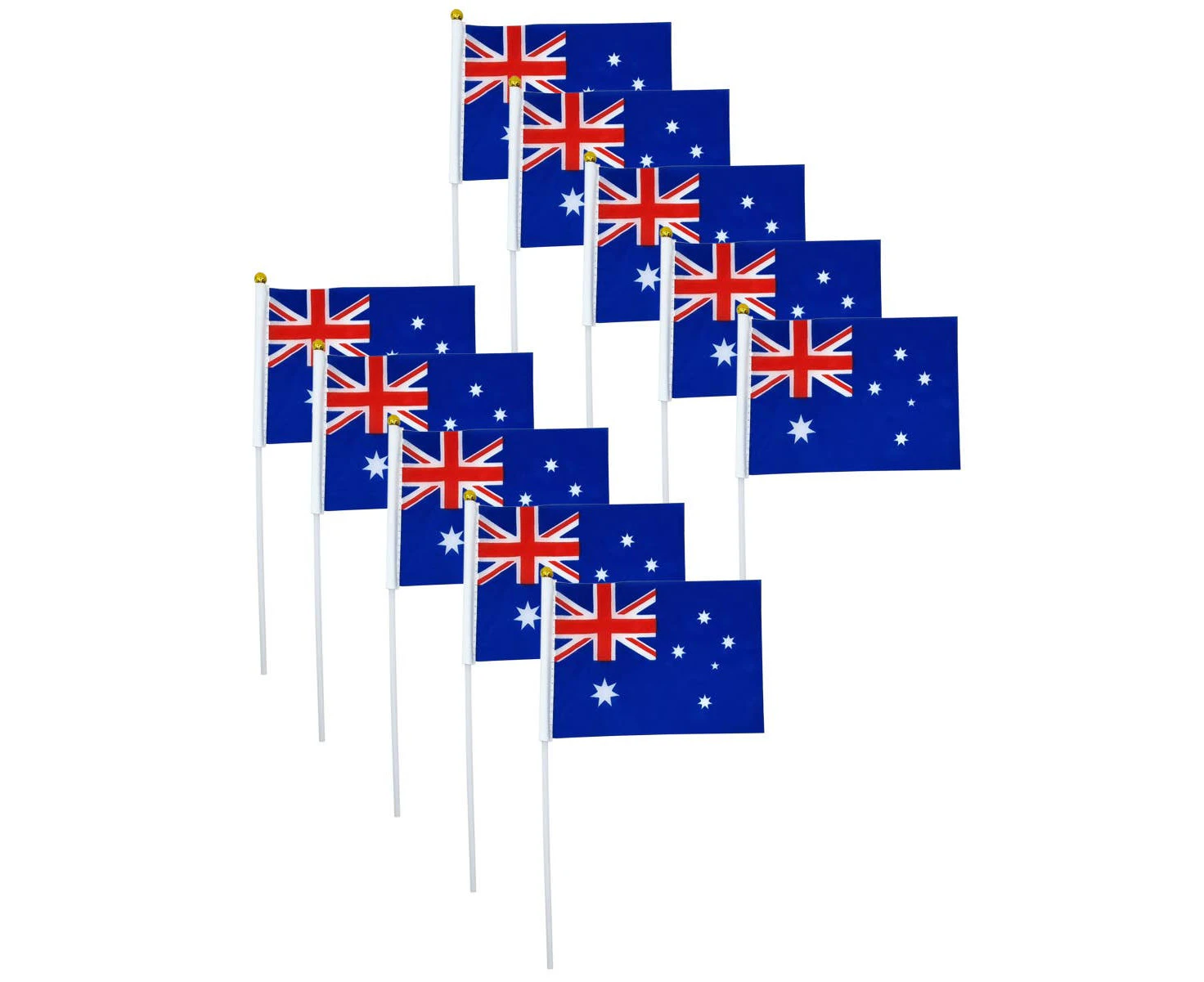 Set of 10 15cm x 10cm Small Australian Flags on Sticks- New