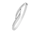 Bevilles Sterling Silver White Cubic Zirconia Waved Loop Bangle