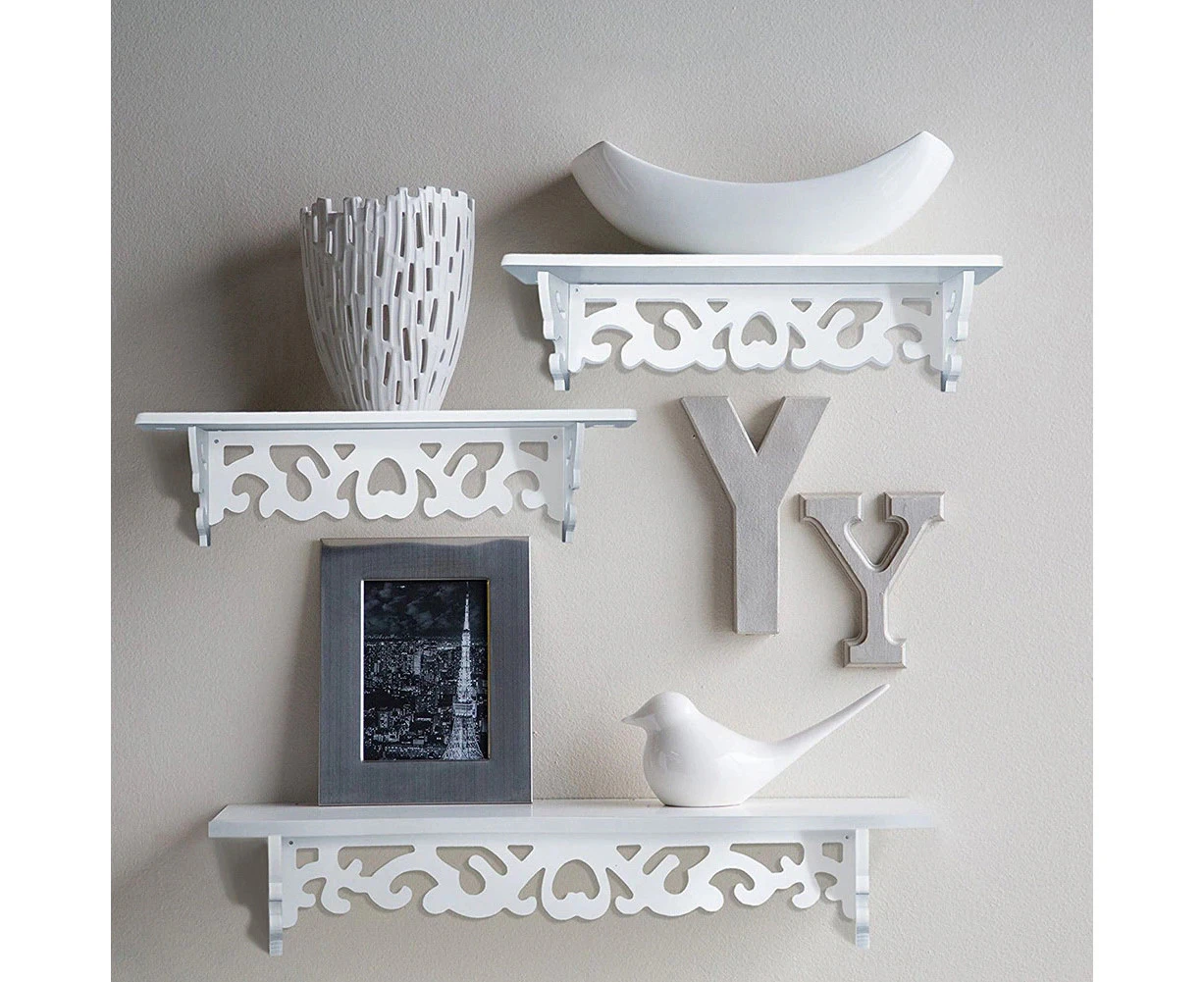 Set Of 3 Shabby Floating Wall Shelves Bookshelf Carved Wooden Retro Wall Shelf For Bedroom Bathroom Kitchen a