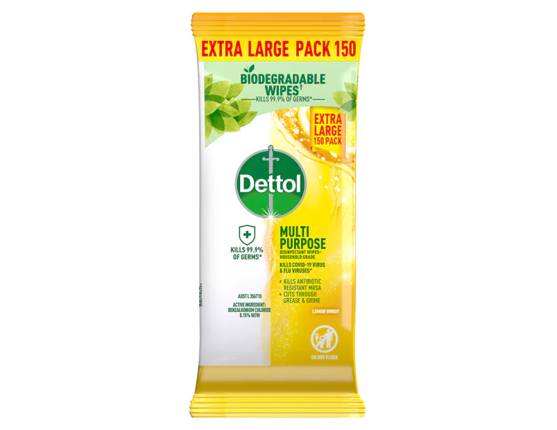 Dettol Multipurpose Disinfectant Wipes Lemon Burst 150pk