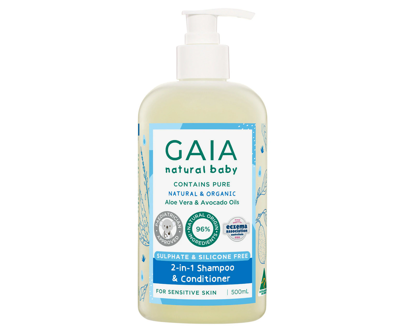 GAIA Natural Baby 2 in 1 Shampoo & Conditioner 500mL