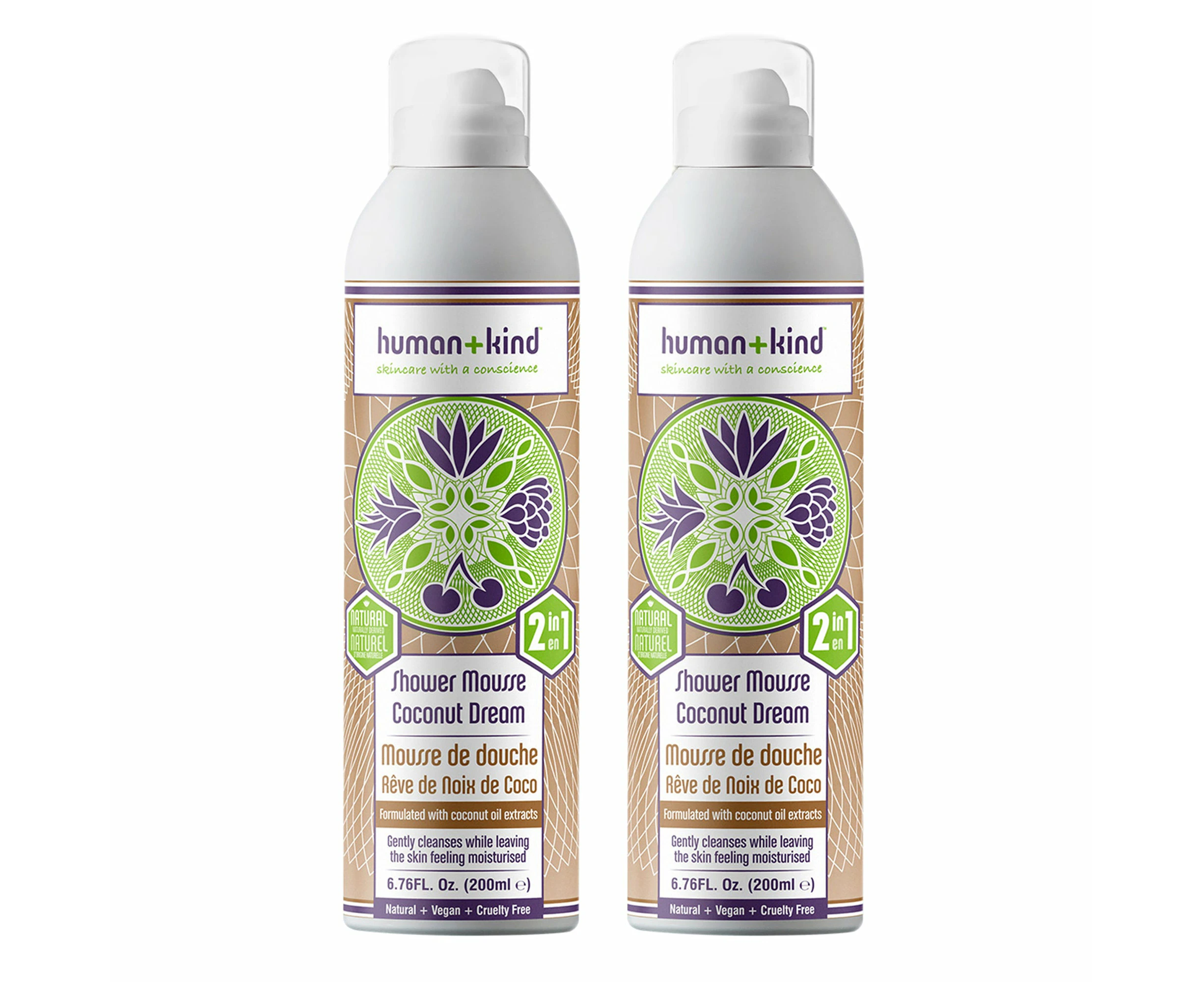 Shower Mousse Bodywash - Coconut Dream - Pack of 2 by Human+Kind for Unisex - 6.76 oz Body Wash