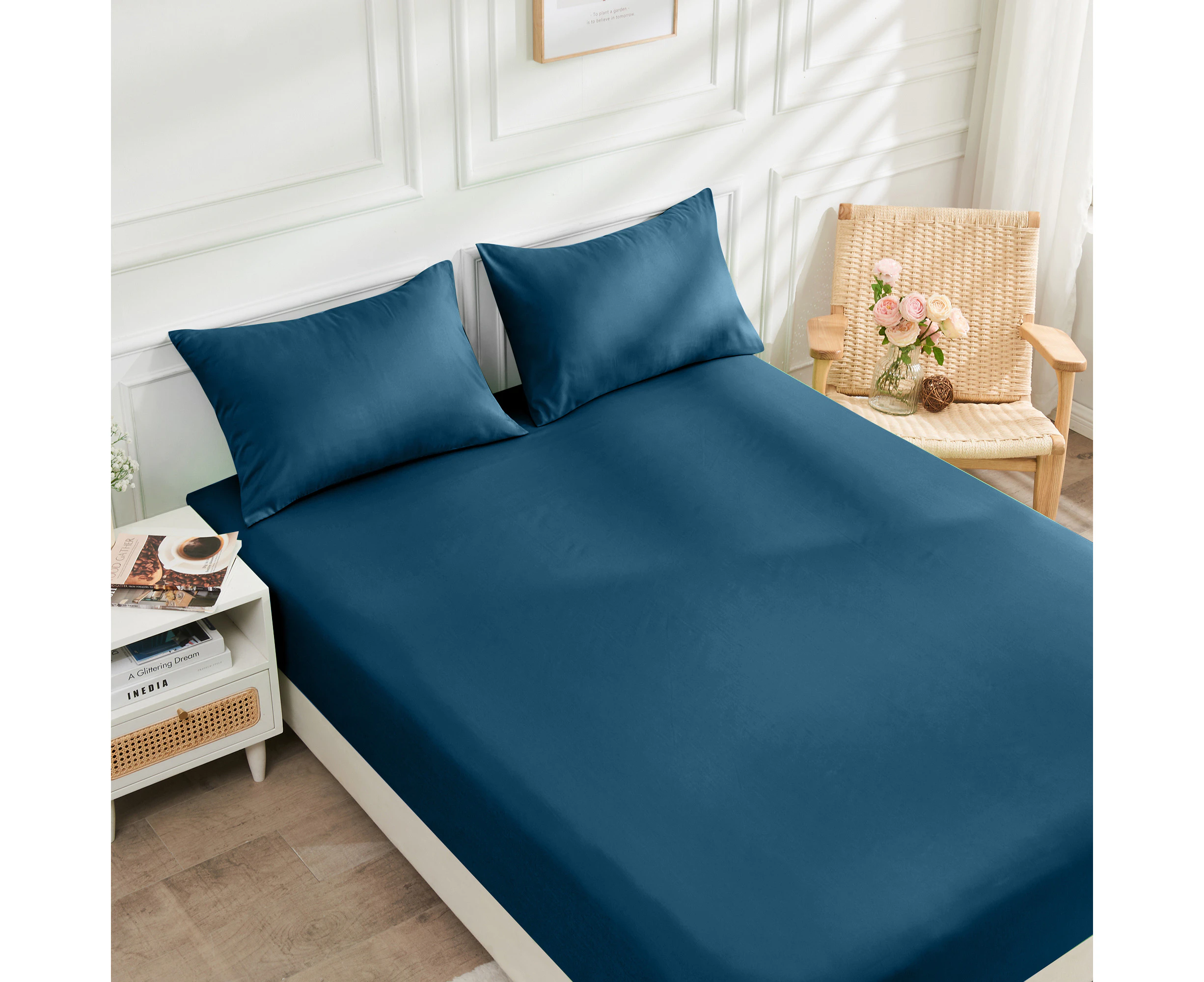 Linenova 2000TC Cooling Bamboo Fitted Sheet & Pillowcases Set Biscay Blue