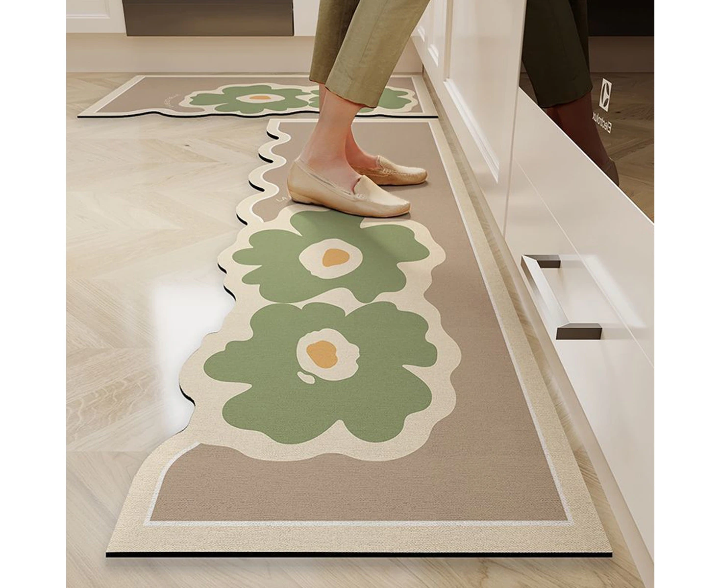 Fresh Kitchen Absorbent Floor Mats, Waterproof, Oil-Proof And Dirt-Resistant Floor Mats, Household Diatom Mud Non-Slip Mats,Green