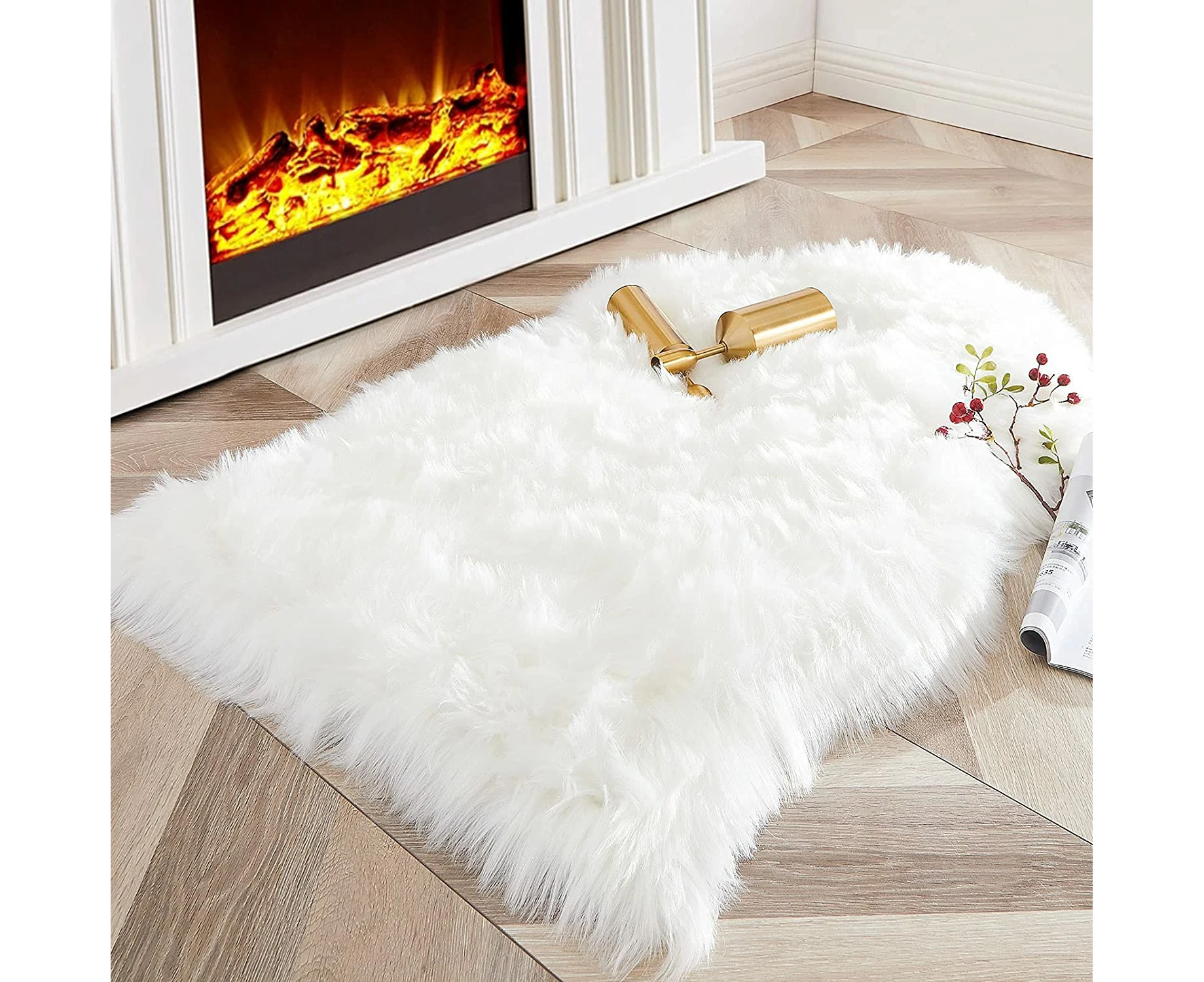 Luxury Soft Faux Sheepskin Chair Cover Seat Cushion Pad Plush Fur Area Rugs For Bedroom, 2Ft X 3Ft, White