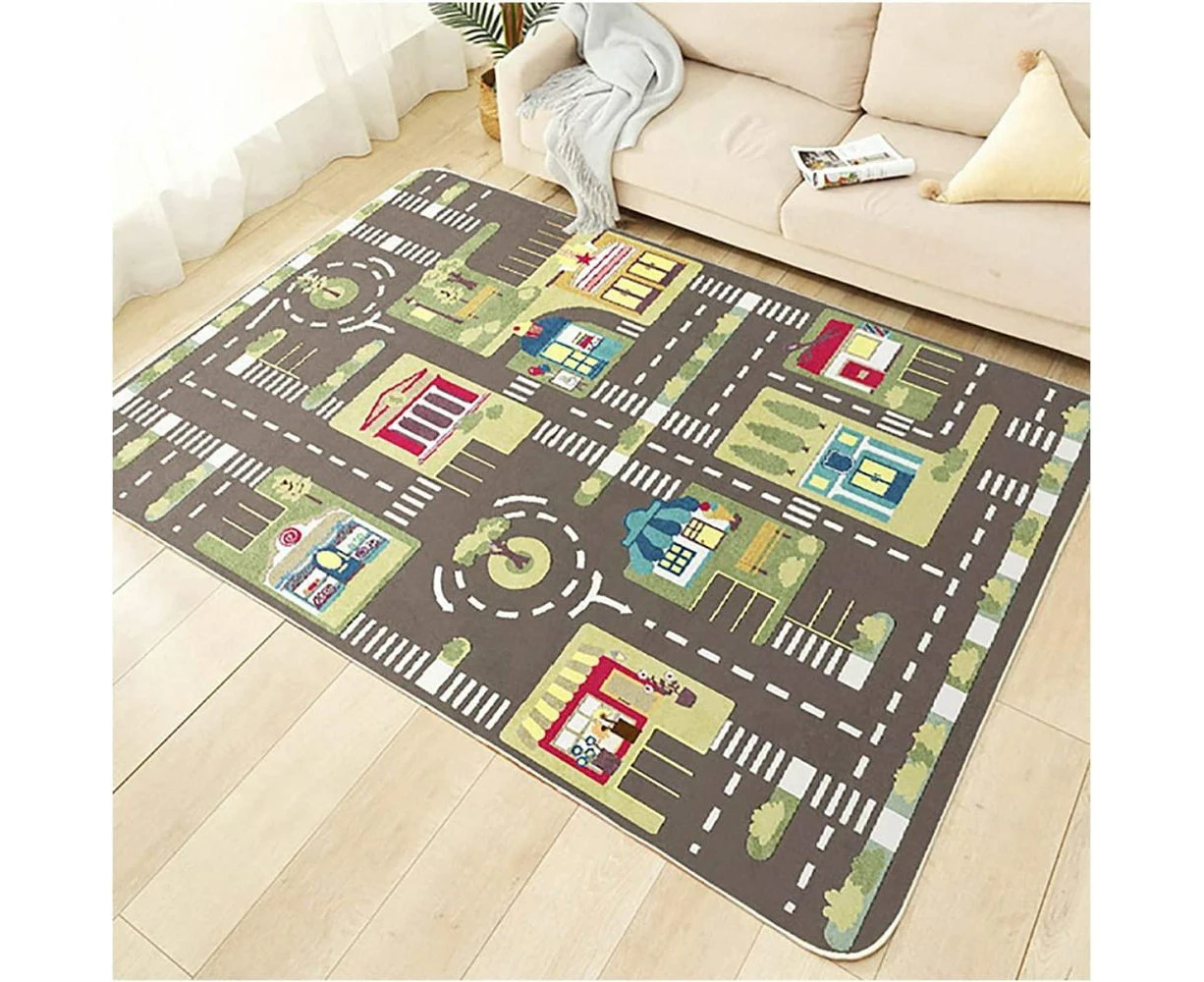 Profiyer Children'S Play Rug, Street, Car, Animal, Universe, Blue, Green, Grey (80 X 120 Cm, 31 X 47 Inches)