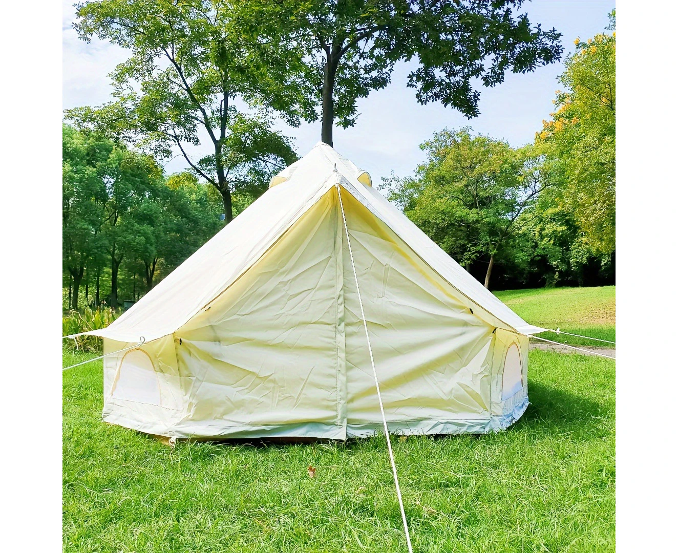 Three meters no center column outdoor sun protection yurt waterproof tent camping triangle support stable cotton tent interior space