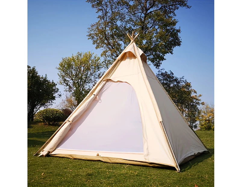 Outdoor Indian tent 2-3 people camping pyramid cotton light luxury waterproof breathable beige white tent portable and easy to build