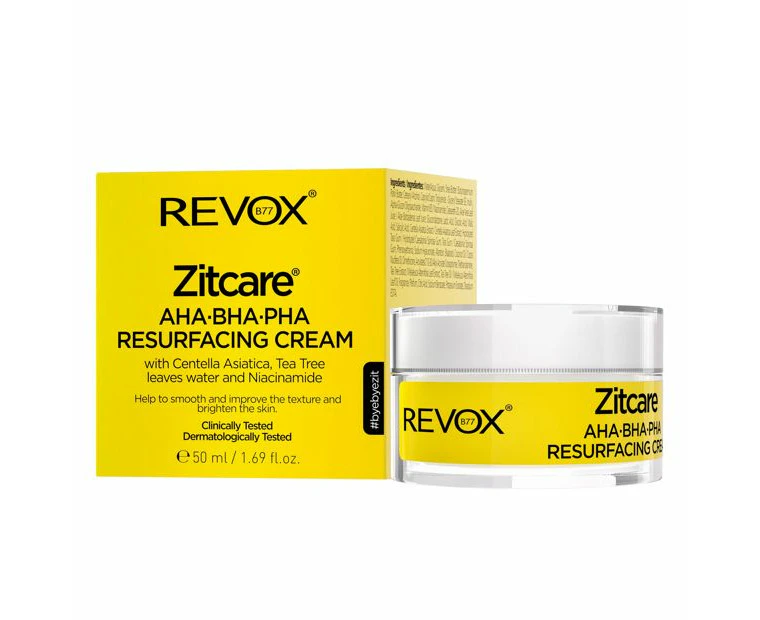 Revox B77 Zitcare Resurfacing Cream 50ml - AHA, BHA, PHA, Centella Asiatica, Tea Tree Leaves Water and Niacinamide