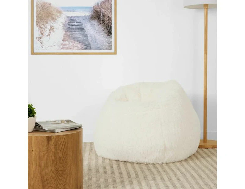 Fluffy Bean Bag, White - Anko