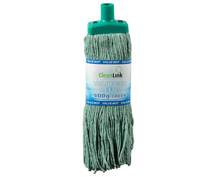 Cleanlink 400gm Fibre Mop Head Replacement/Refill Home Commercial Cleaner Green