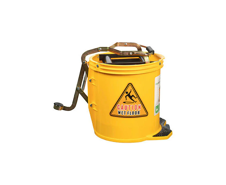 Cleanlink Home/Commercial Cleaner Heavy Duty Mop 16L Metal Bucket Wringer Yellow