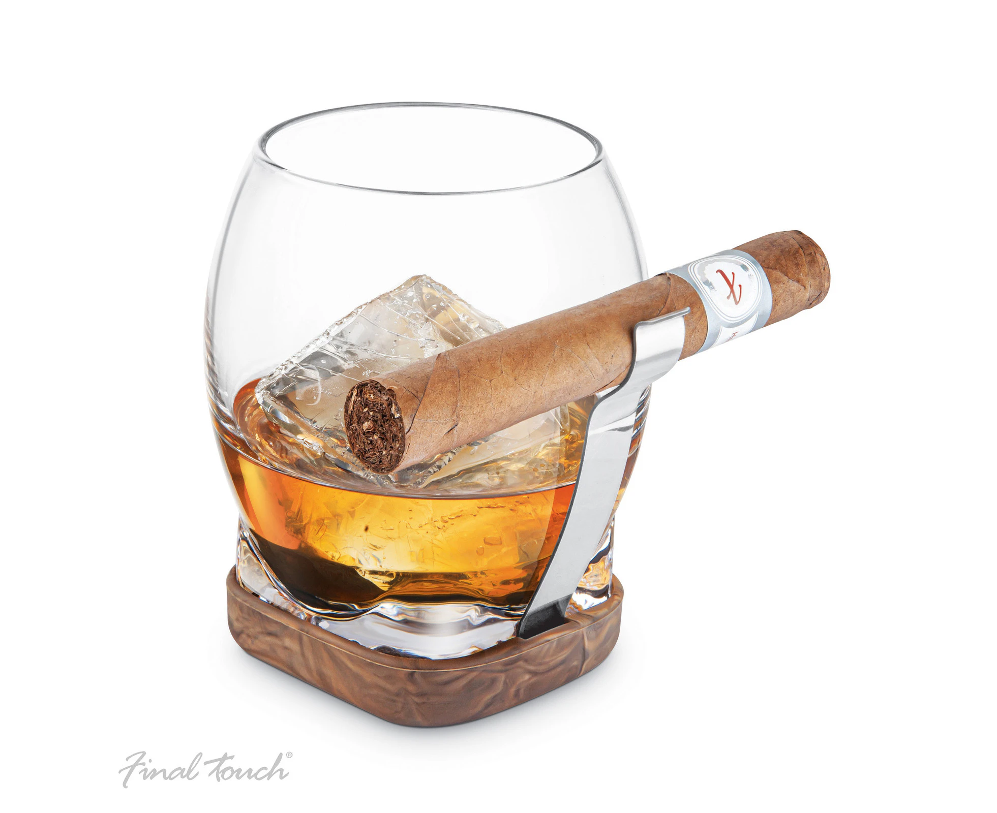 Final Touch Spirit/Whiskey & Cigar Holder Glass w/Non-Slip Silicone Base