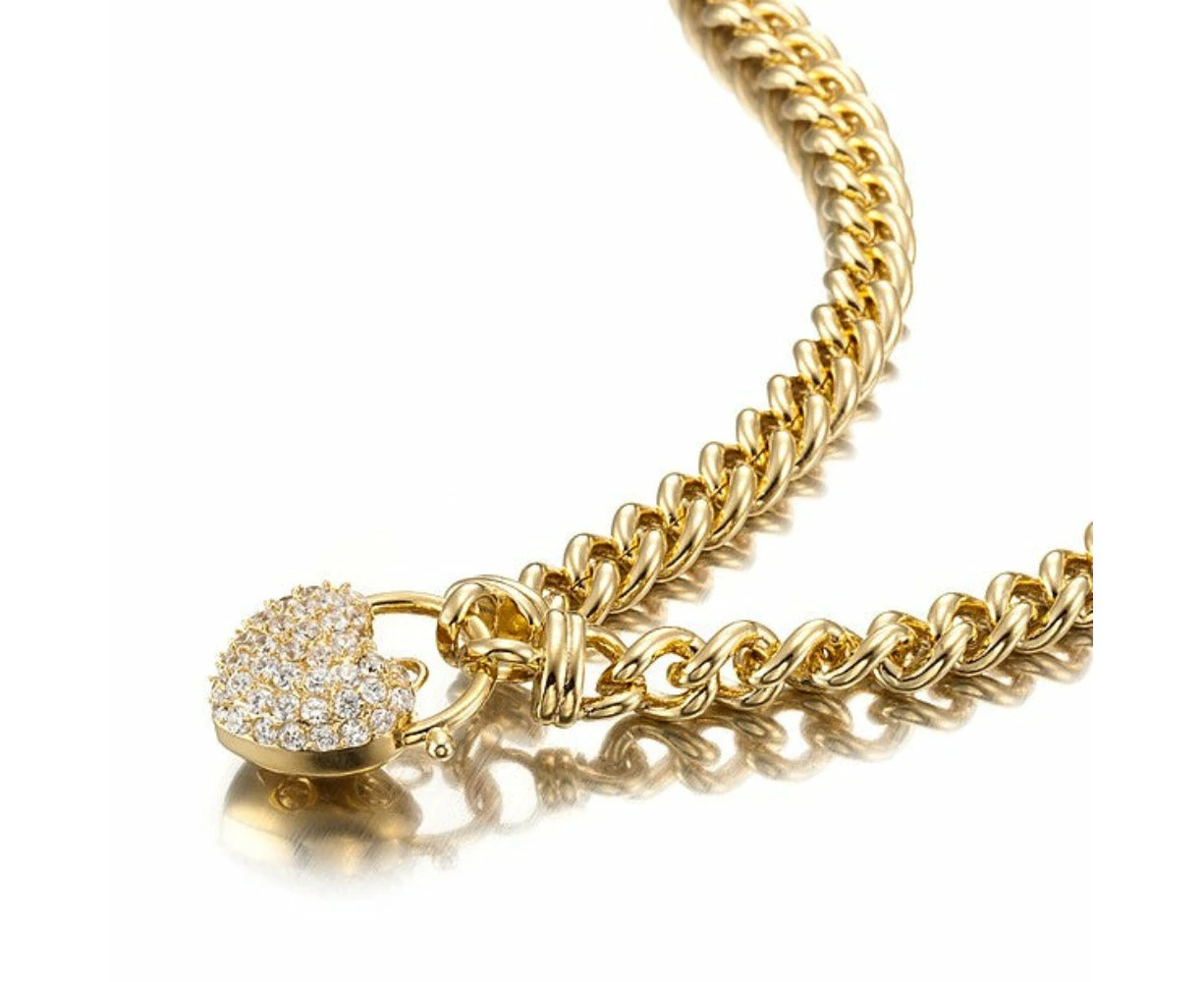 18ct Heavy Yellow Gold Plated Euro Chain Necklace Featuring a Simulated Diamond Locket - USA Made