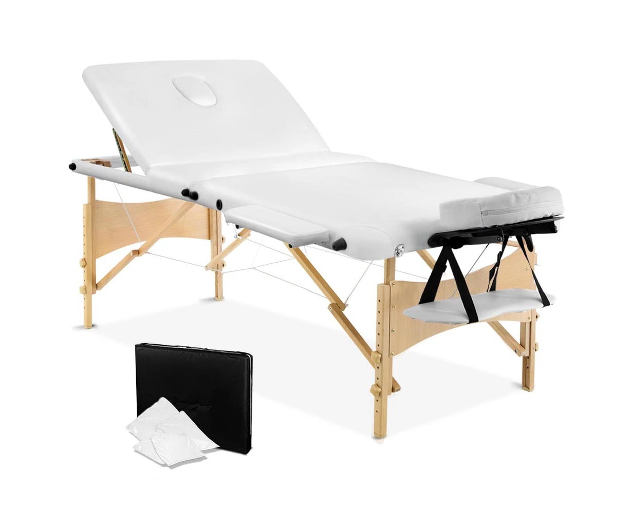 3 Fold Portable Wood Massage Table - White