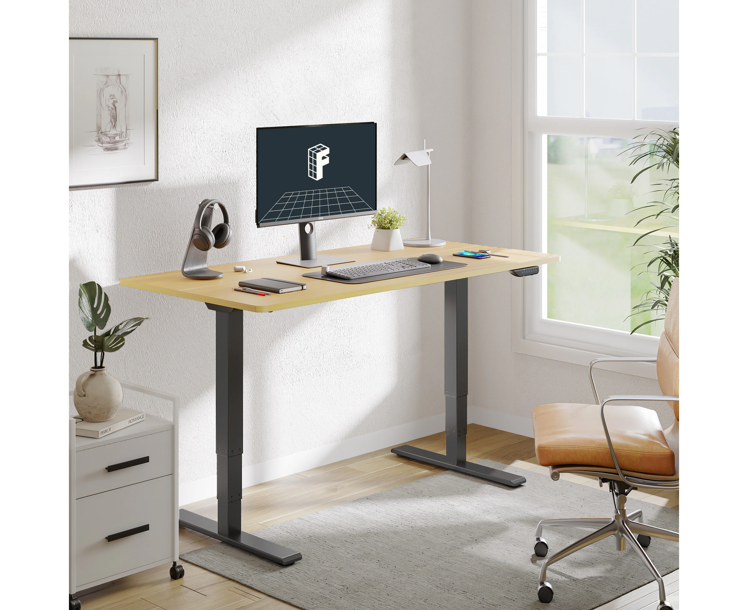 FLEXISPOT E5 3 Stages Standing Desk Black Frame With 140*70cm Maple Desktop