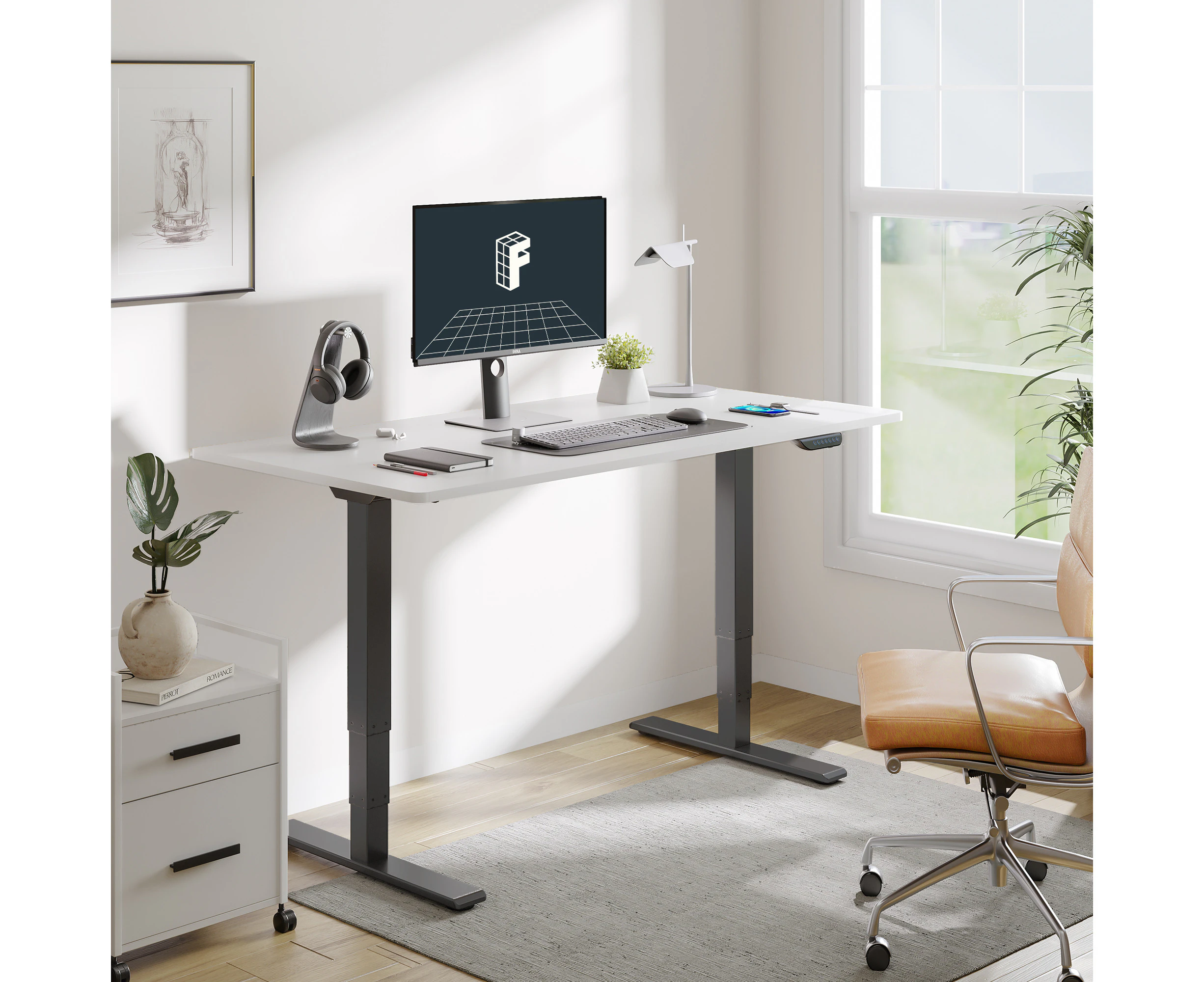 FLEXISPOT E5 3 Stages Standing Desk Black Frame With 140*70cm White Desktop