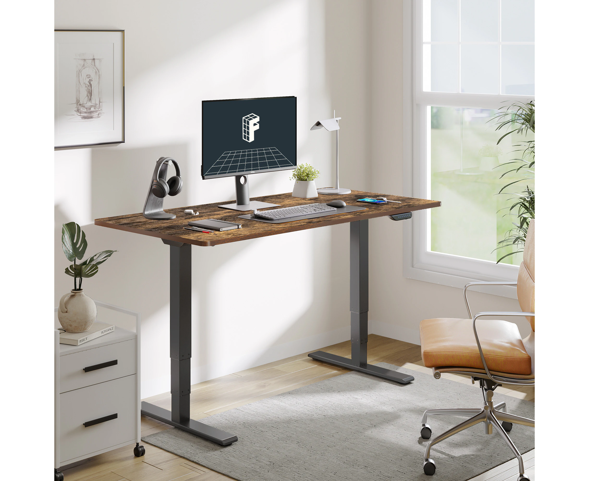 FLEXISPOT E5 3 Stages Standing Desk Black Frame With 140*70cm Special Walnut Top